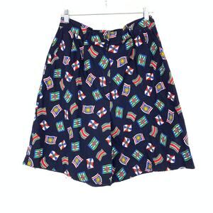 Vintage Westbound Womens 31 Navy Flag Print High Waisted Pleated Culotte Shorts